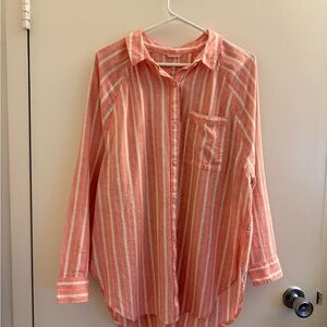Aerie Striped Pink and White Button-Up Shirt